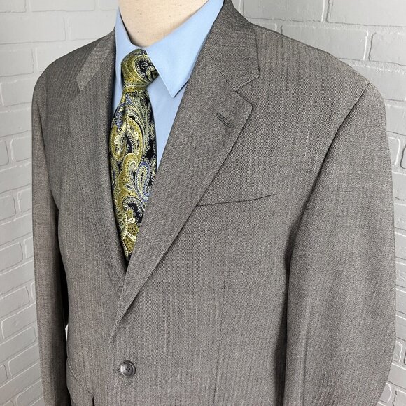 Chaps Ralph Lauren Blazer Men 42L Gray Black Herringbone Wool Classic Career VTG - Picture 1 of 16